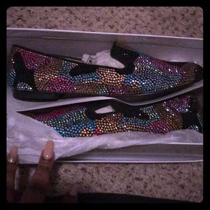 Women’s rhinestone multicolored smoking flats